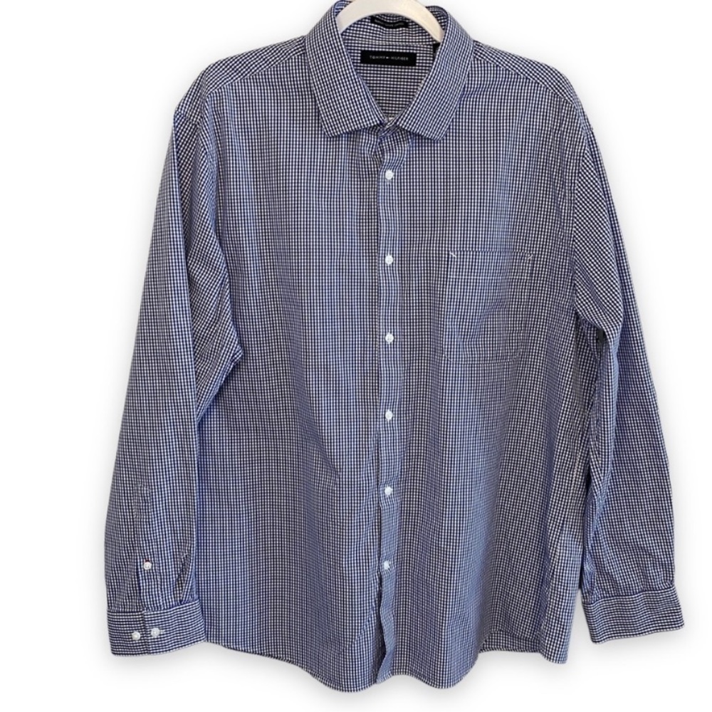 Tommy Hilfiger - Blue Gingham Check Slim Fit Shirt - 17 1/2 - Bangladesh